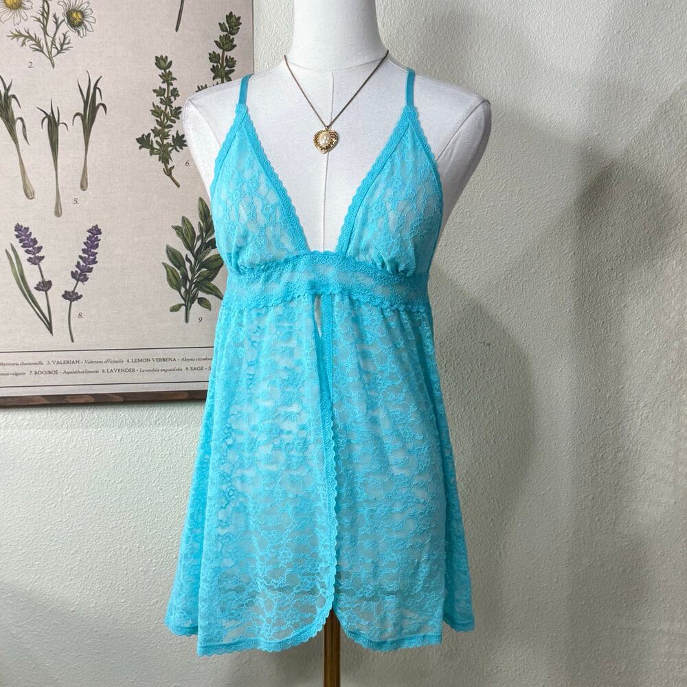 Victorias Secret Sheer Lace Open Front Babydoll Dress Top Dolly Sexy Romantic M